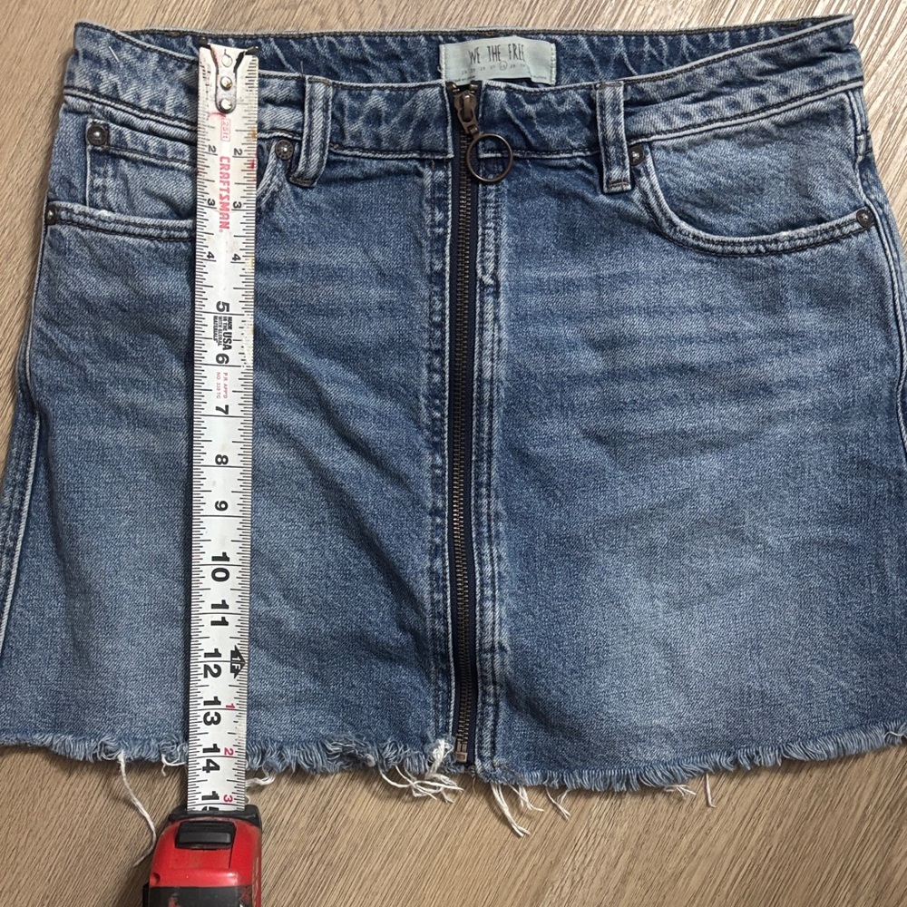 We The Free Blue Denim Front-Zip Mini Skirt